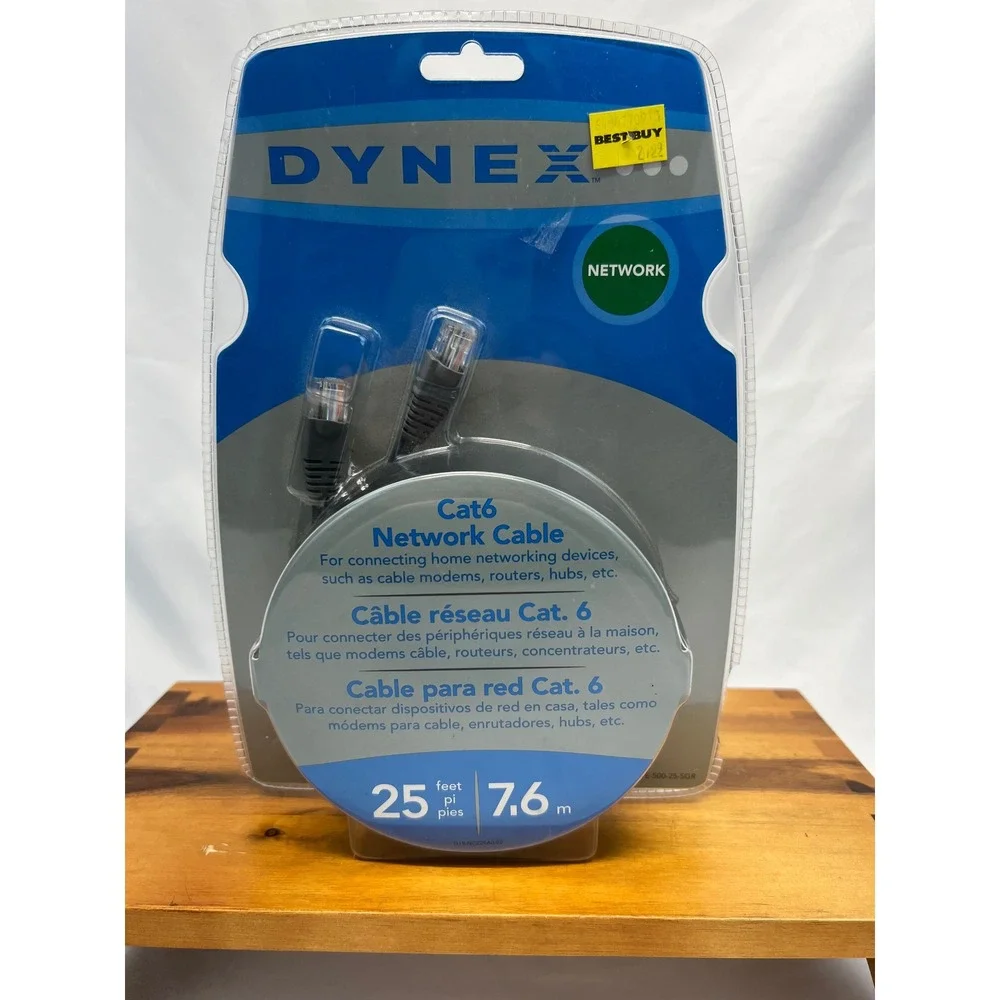 Dynex Cat6 Network Cable 25ft Black New Sealed Ethernet Patch Cord TE-500-25-SGR
